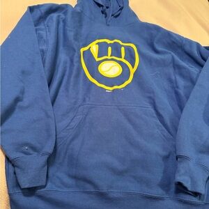 Stitches Navy Milwaukee Brewers Hoodie with Yellow Logo